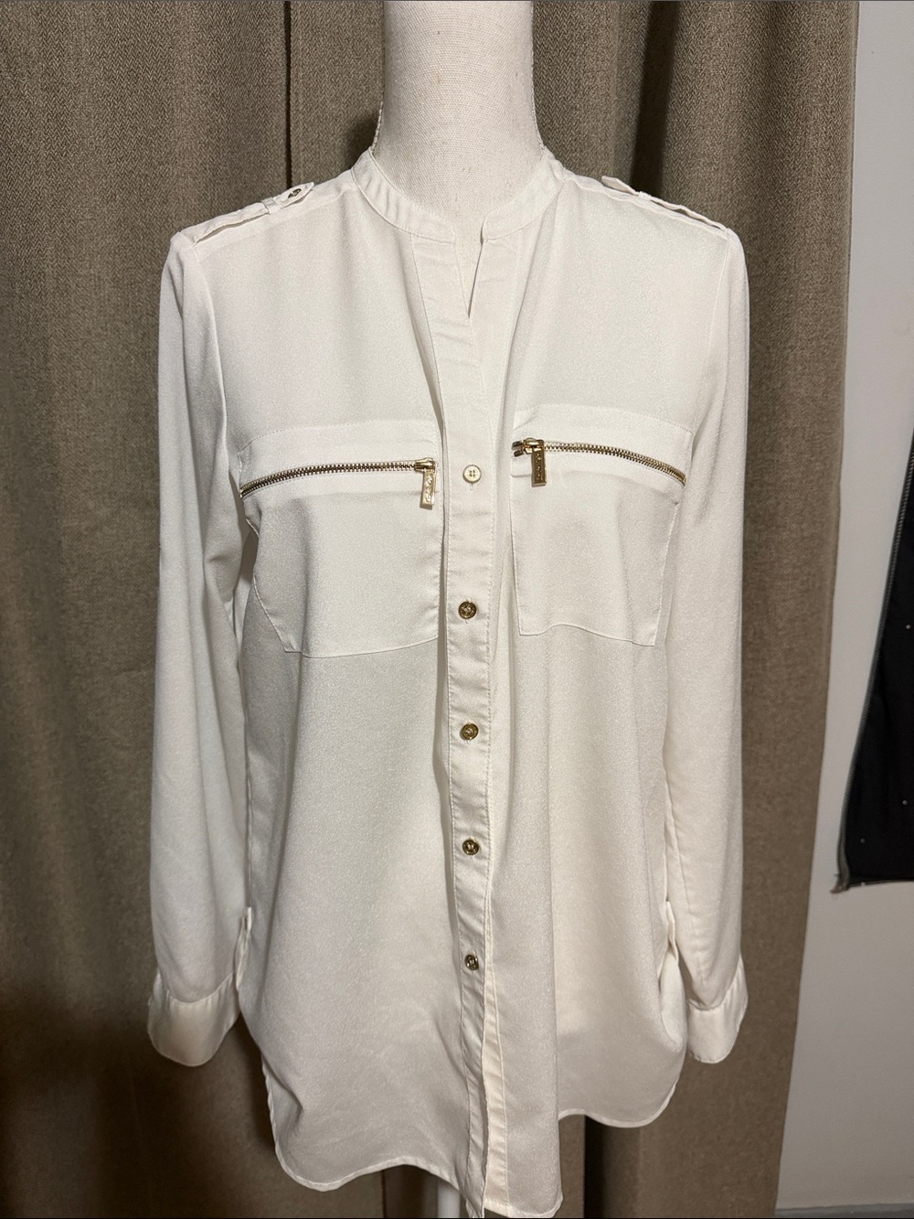 Women's Button-Down Shirt with Gold Zip Pockets